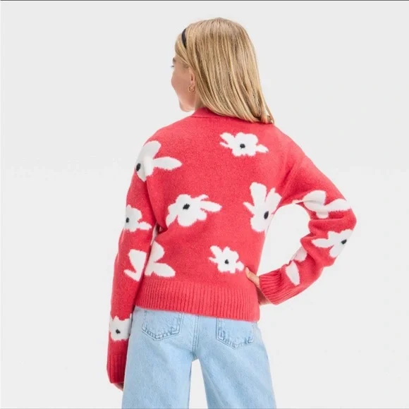 Floral Red Cardigan Sweater - Picture 3 of 4